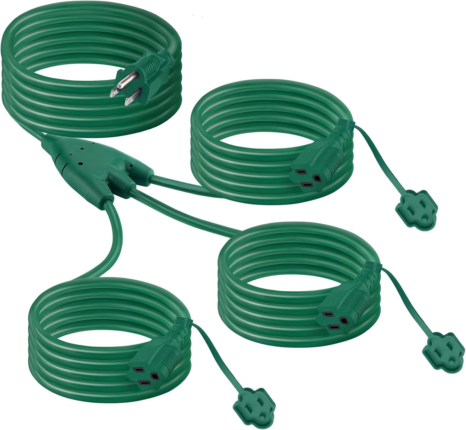 Christmas Outdoor Extension Cord with Multiple Outlets - Waterproof 1 to 3 SplitterPower Prong Plugs UL Certified Safer 16AWG/3C for Thanksgiving's Day Lights, Max 13ft (Combined 25ft), Green