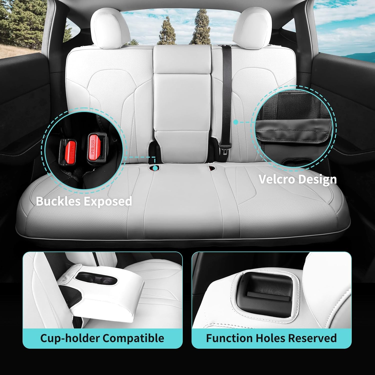 Upgrade for Tesla Model Y Seat Covers 2024 2023 2022 2021 2020(Not Fit 2025/2026) 5-Seater, Full Set Custom Fit, Waterproof Faux Leather, Breathable & Easy to Install – White
