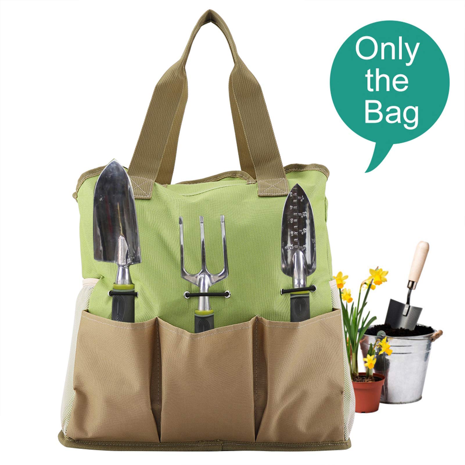 SIXRUN Borsa per Attrezzi da Giardinaggio, Organizer per Attrezzi da Giardino in Tela con 5 Tasche Esterne e 2 Tasche Interne, Borsa Portaoggetti Portatile con Parte Superiore Aperta per Giardinieri