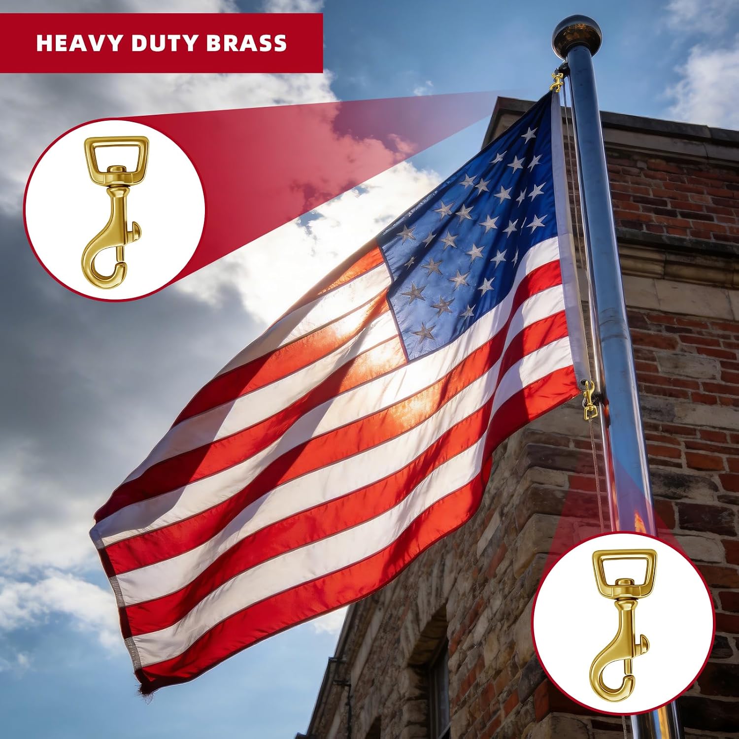 8 Pcs Solid Brass Swivel Bolt Snap Hooks,2-5/16×43/64" Square Swivel Clips | Solid brass trigger clips with rotating eye, ideal for dog leash, leathercraft, flag rope and daily connection use