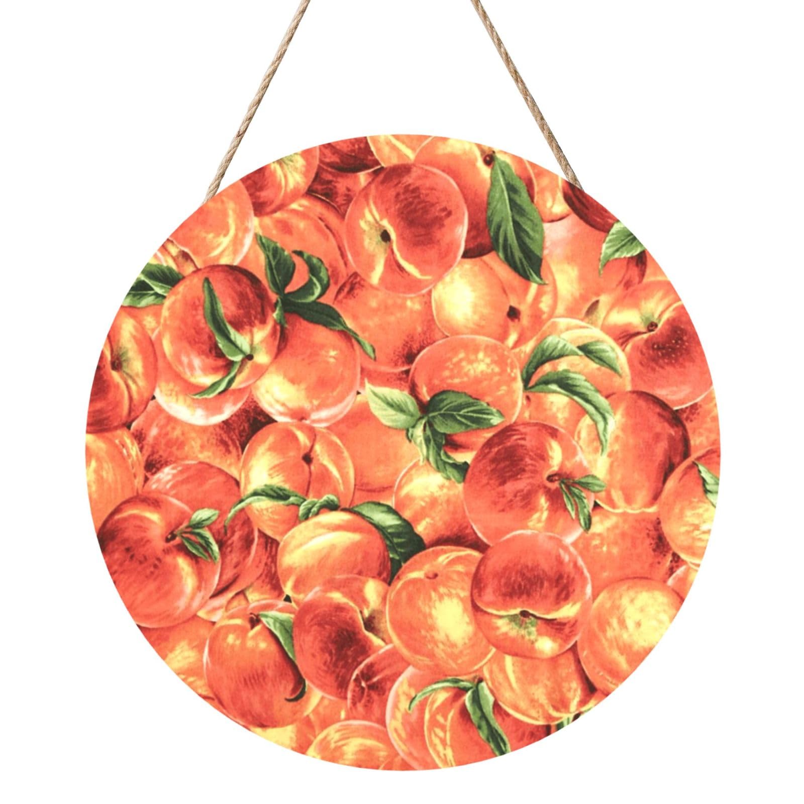 InOmak Delicious Peach, Round Wood Panel Painting 12 in, Wall Hanging Painting For Home