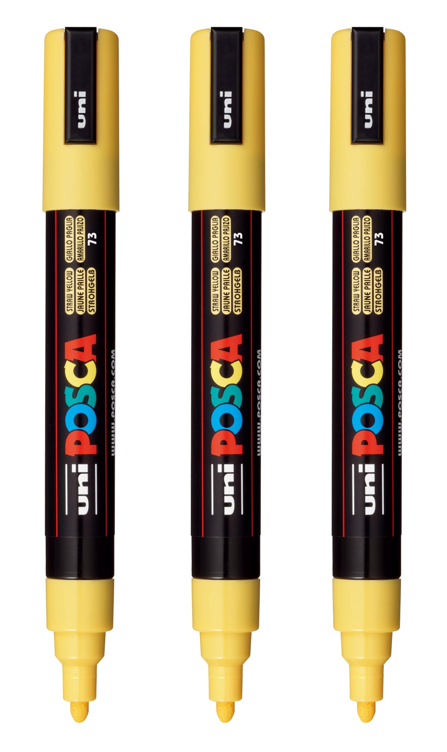 posca PC-5M Water-Based Paint Markers, Reversible Medium Tip (1.8-2.5mm), Straw Yellow, 3 Count
