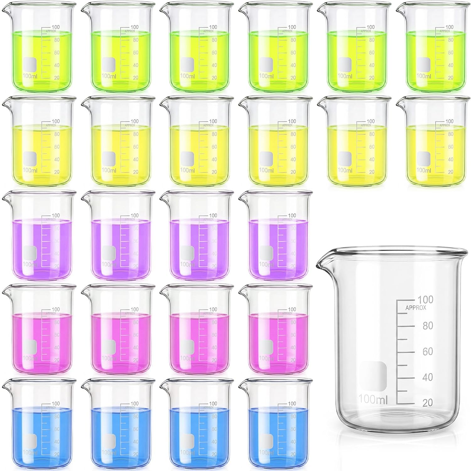 Tellegloww 24 Pcs 100ml Glass Beaker Measuring Cups Borosilicate Beakers