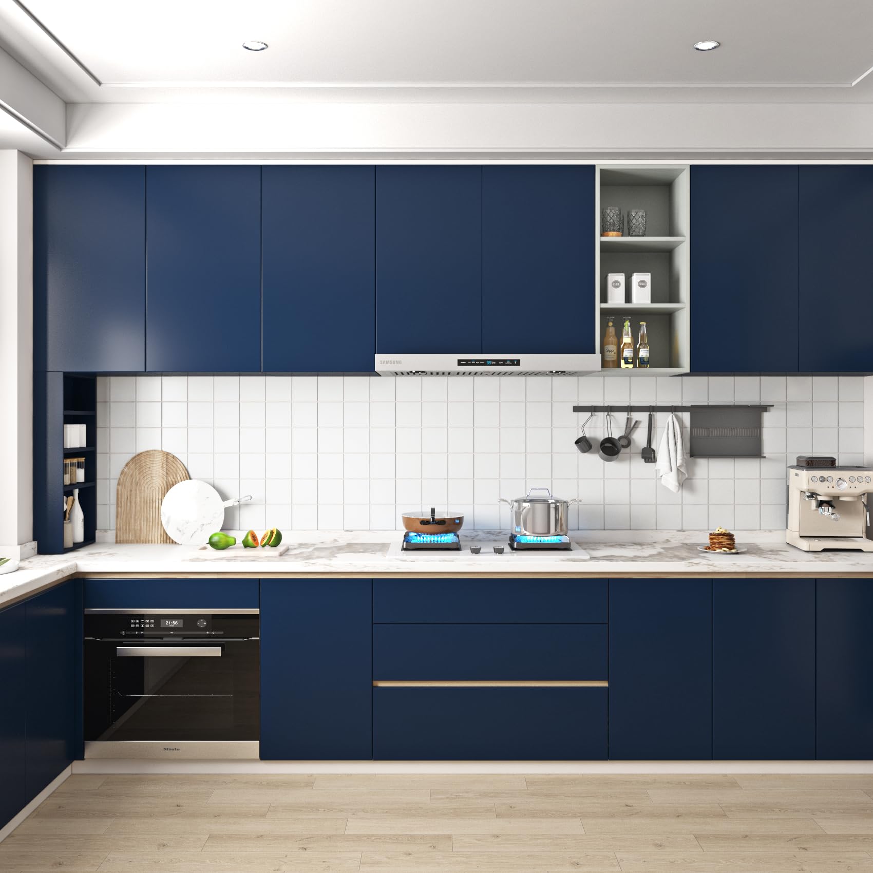 Livelynine Zelfklevend Folie Meubilair Houtlook Blauw Waterdicht