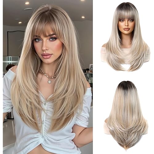 Esmee Long Straight Mixed Blonde Wigs for Women Natural Synthetic Hair Ombre Wig for Daily & Party Use