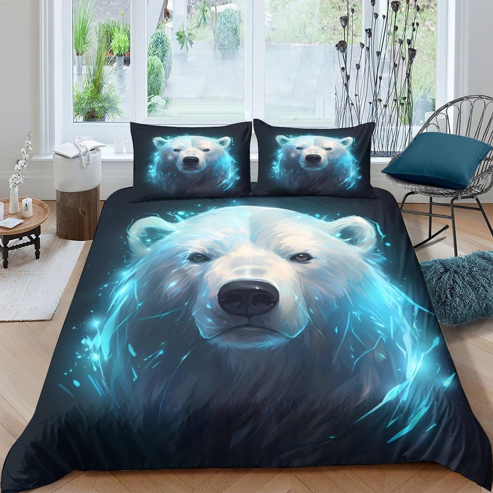 Ctjqhvkz Style-10 3D Printed Polar Bear Fitted Sheet Microfiber Soft Breathable Aurora Bed Cover For Bedroom Guest Room Dorm Decor Single（135X200cm）
