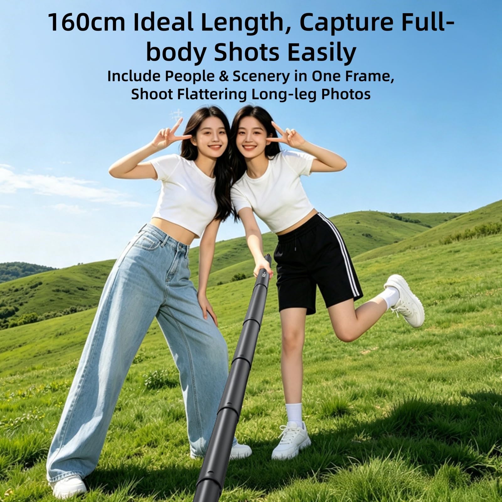Magnetyczny kij do selfie z kołkiem uziemiającym, teleskopowy drążek przedłużający 160 cm do smartfonów i kamer sportowych, monopod ze stopu aluminium ze śrubą 0,6 cm do vlogowania na zewnątrz, golfa