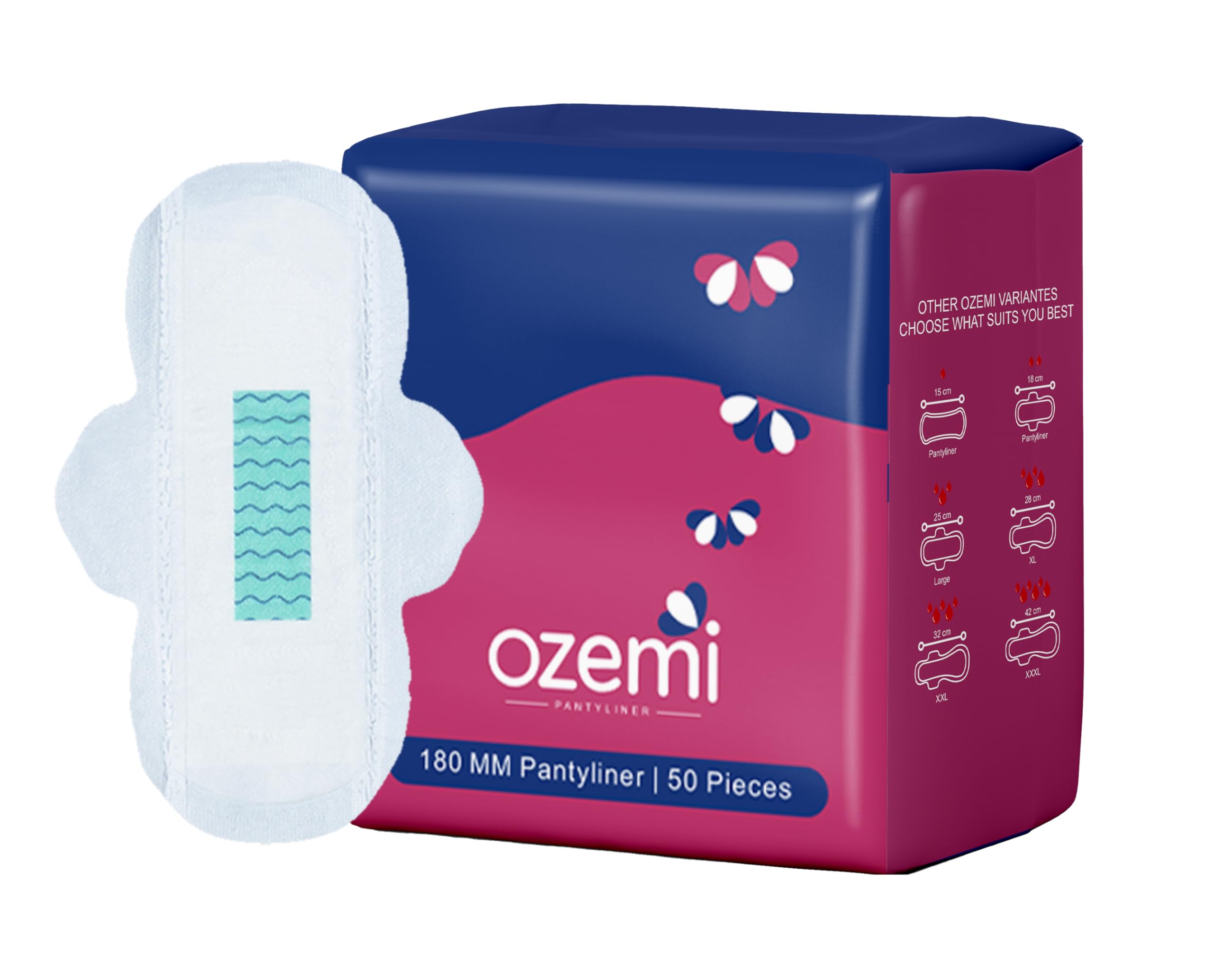 Ozemi Panty liners daily use Ultra-thin Anti-Bacterial Anion Technology, Protection for 8 Hours for Pre & Post period use, Guard against Leakage, discharge and rashes, Non-period Days & Spotting, 180 mm, Pack of 50