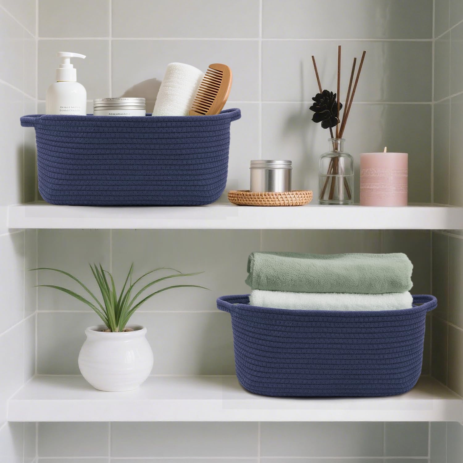 織物バスケット ギフトバッグとリボン付き 14インチ x 10インチ x 6インチ ギフト収納オーガナイザー ビンシェルフシェルフ