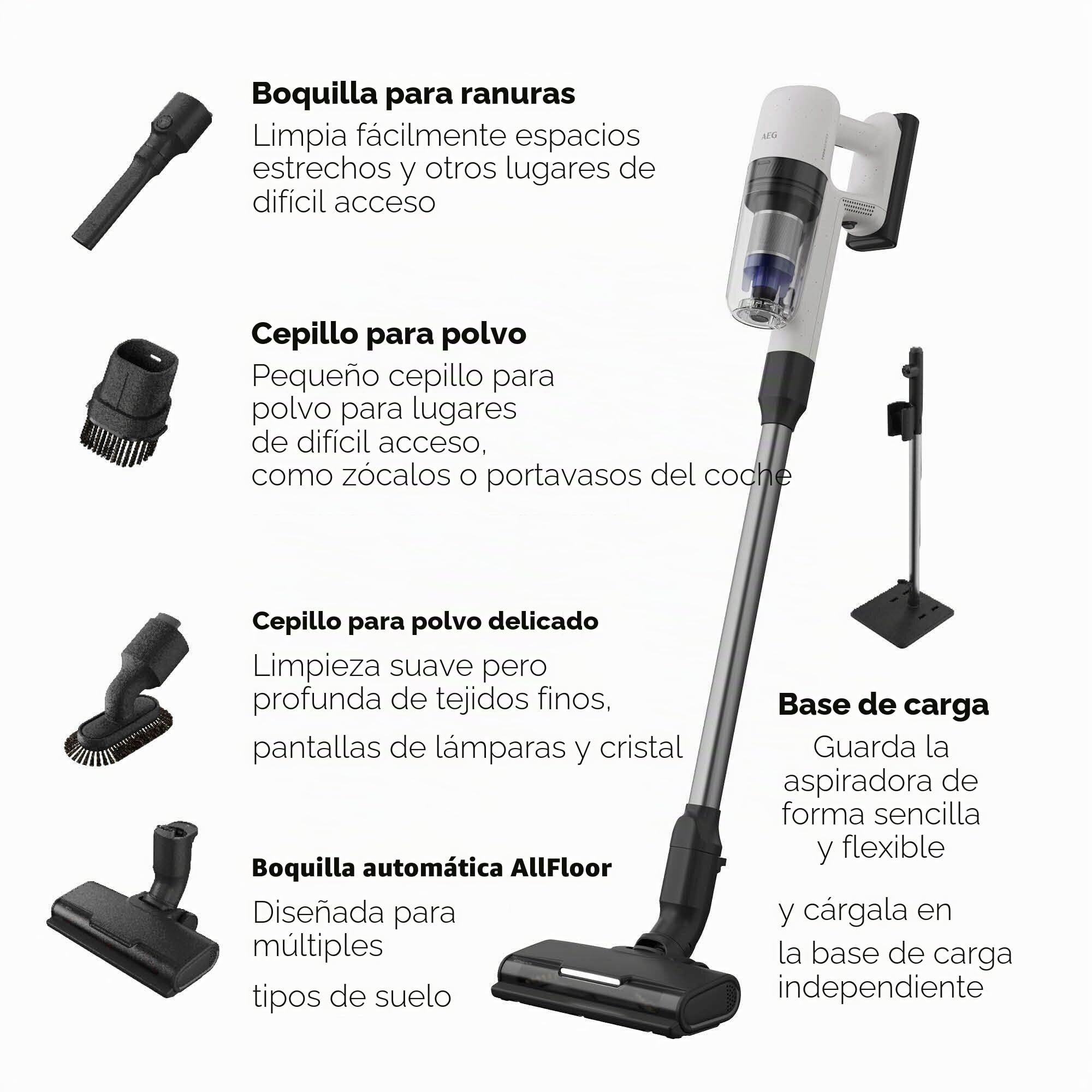 AEG Aspirador Escoba Sin Cable 7000 AP72UB21AM, 2 en 1 Escoba y Mano, hasta 50 min autonomía, Cepillo AllFloor Car LED, Filtración HEPA 6 etapas, Depósito 0,3 L