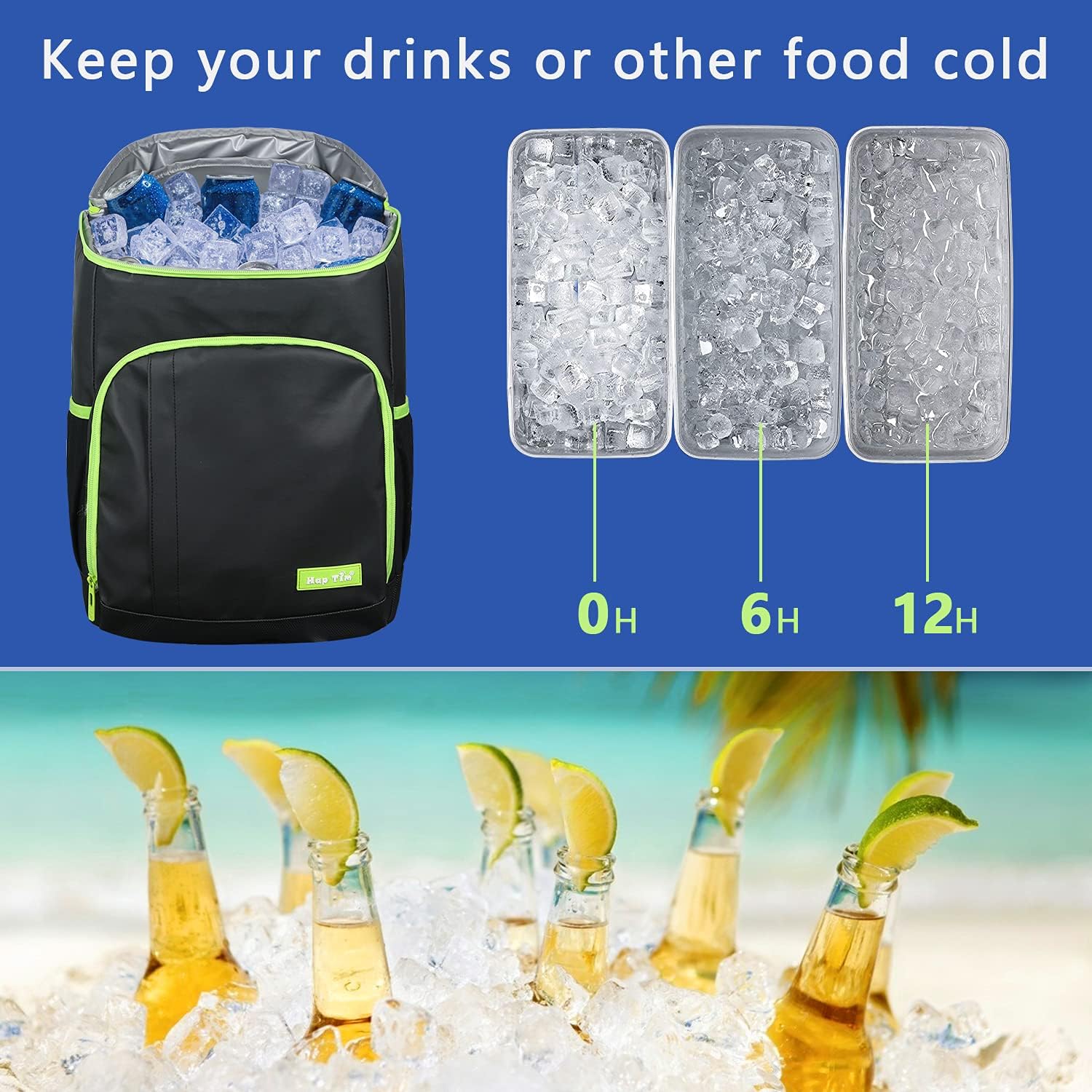Hap Tim 30 Cans Leakproof Insulated Backpack Cooler Lightweight Soft Cooler Bag Backpack for Picnic,Camping,Hiking,Beach,Fishing,Day Trip or Lunch for Men Women(1002-BK)