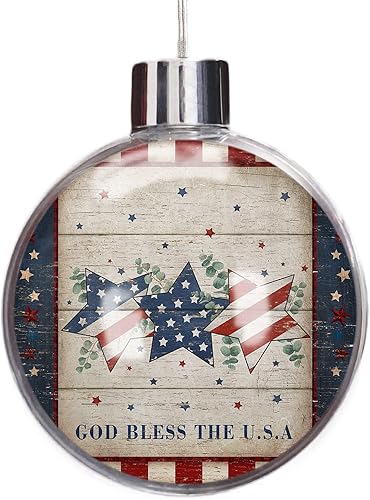 Christmas Balls Ornaments 2022, 4th of July Clear Ball Christmas Tree Ornament Shatterproof, Vintage Eucalyptus Leaves Blue Red Star Independence