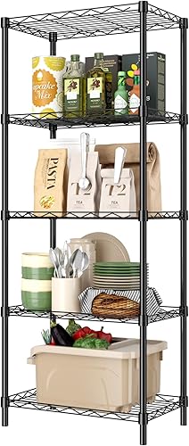 HOMEFORT Estantes de almacenamiento, estantería de 5 cables, estante de almacenamiento independiente de metal para cocina, despensa, baño, negro,