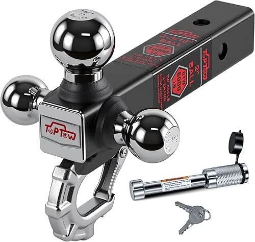 TOPTOW Trailer Hitch Tri-Ball Hitch with Hook, Triple Tow Balls,