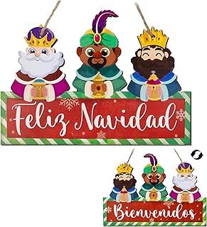 BETESSIN 1 pieza Cartel Colgante Reyes Magos, Decoración Madera Feliz Navidad para Puertas, Adorno Navideño Letrero Pancar...