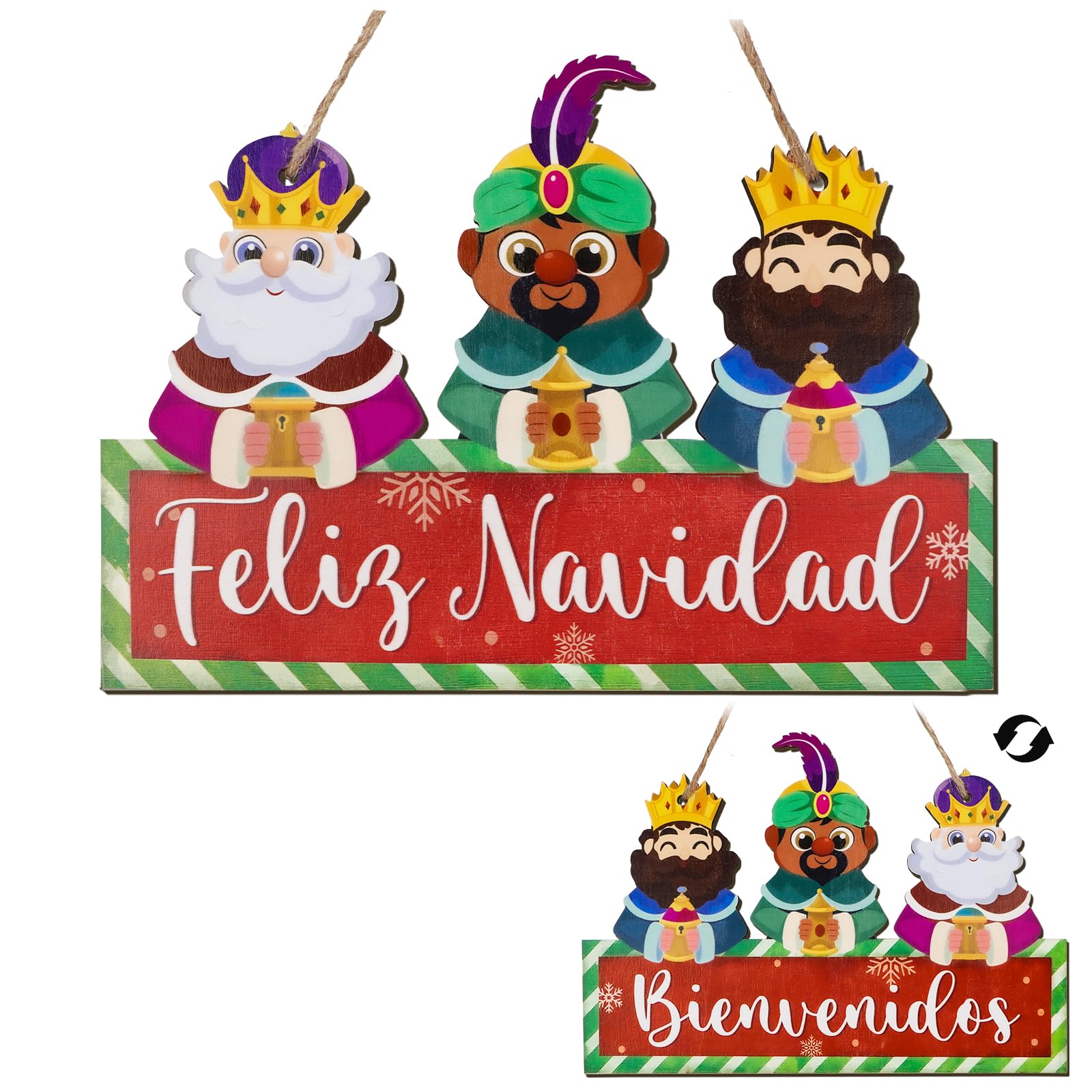 BETESSIN 1 pieza Cartel Colgante Reyes Magos Navidad, Decoración Madera Navidad para Puertas, Adorno Letrero Pancarta de Puerta Pared Ventana Escaparate para Fiesta de Navidad Día de Reyes Magos