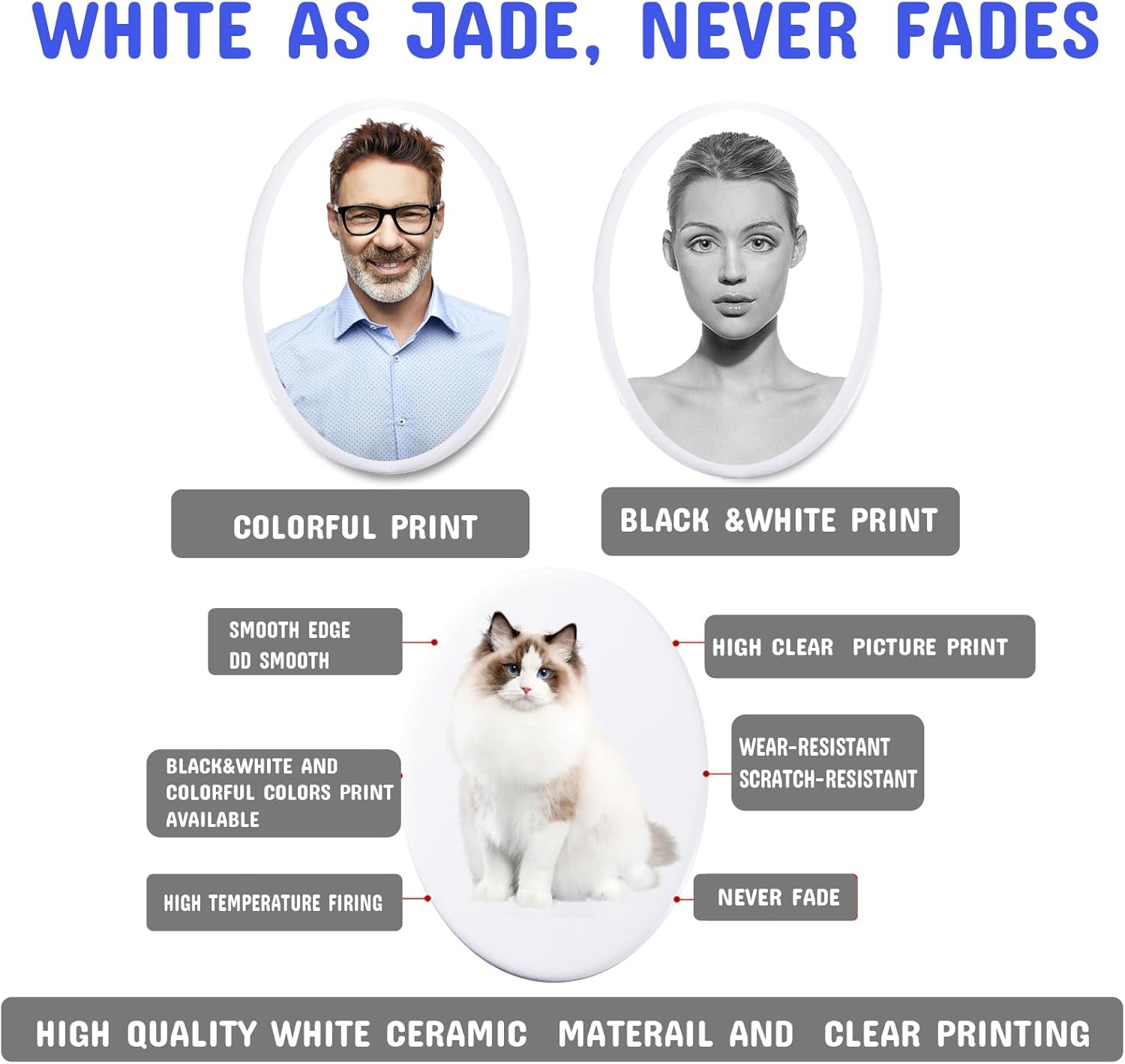 LEOSINDA Custom Memorial Pictures Custom Personalised Ceramic Waterproof Grave Decorative Portrait Photo Memorial Plaque Free Frame Cemetery Headstone, Rectangle