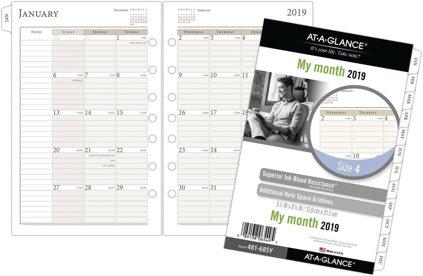 AT-A-GLANCE 2019 Monthly Planner Refill, Day Runner, 5-1/2" x 8-1/2", Desk Size 4, Two Pages Per Month, Loose Leaf (481-685Y)