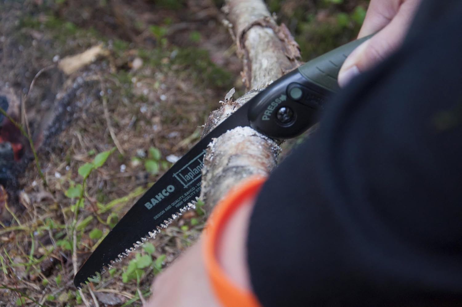 Bahco 9" Laplander Folding Saw for Trail Maintenance, Wood Processing, and Survival Use, Rust-Protected Blade, Secure Lock, Ergonomic Grip, Ideal Bushcraft and Camping Tool