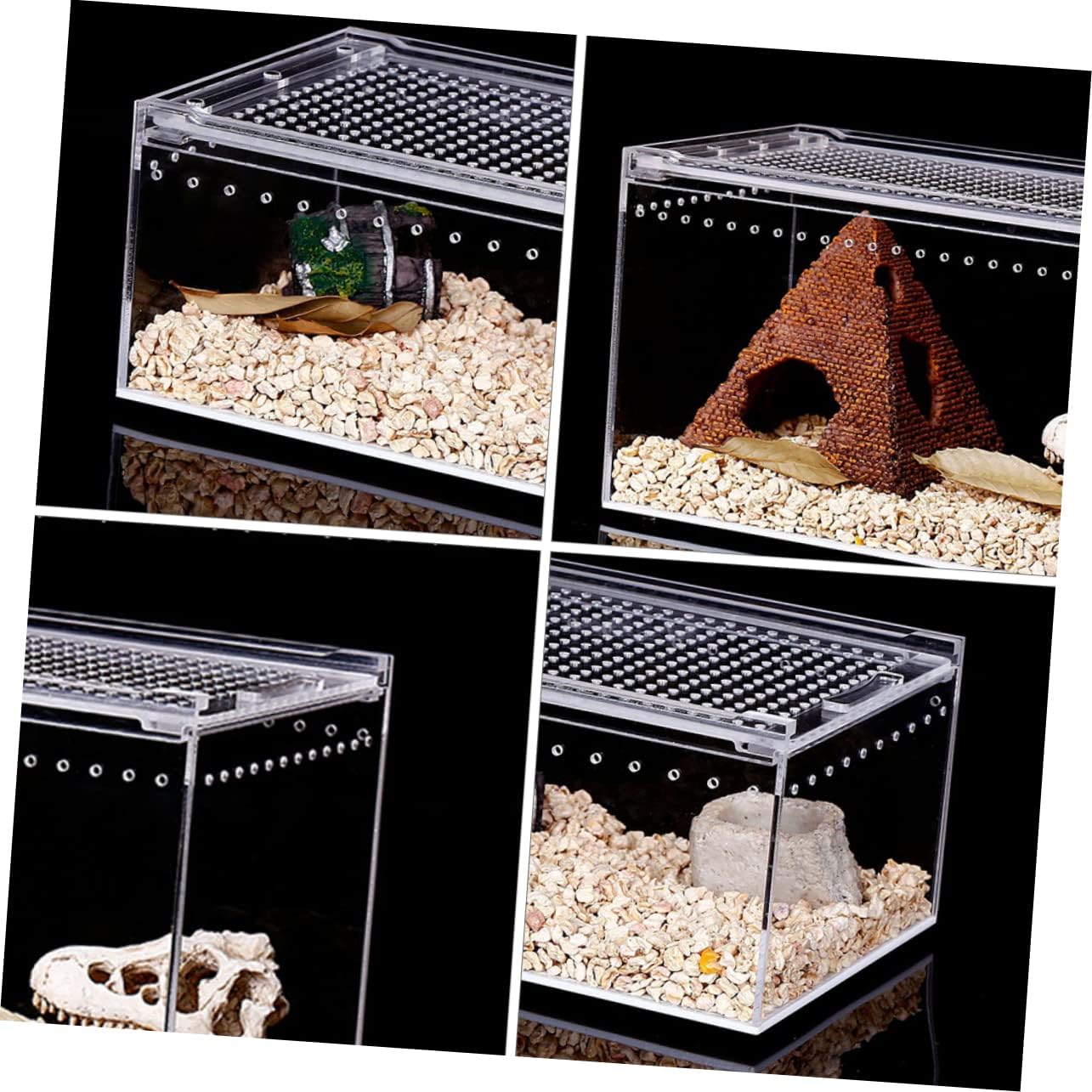 BESPORTBLE Reptile Feeding Box Acrylic Terrarium for Climbing Pets Easy Food Water Access Ventilated Habitat for Frogs Spiders and Young Snakes