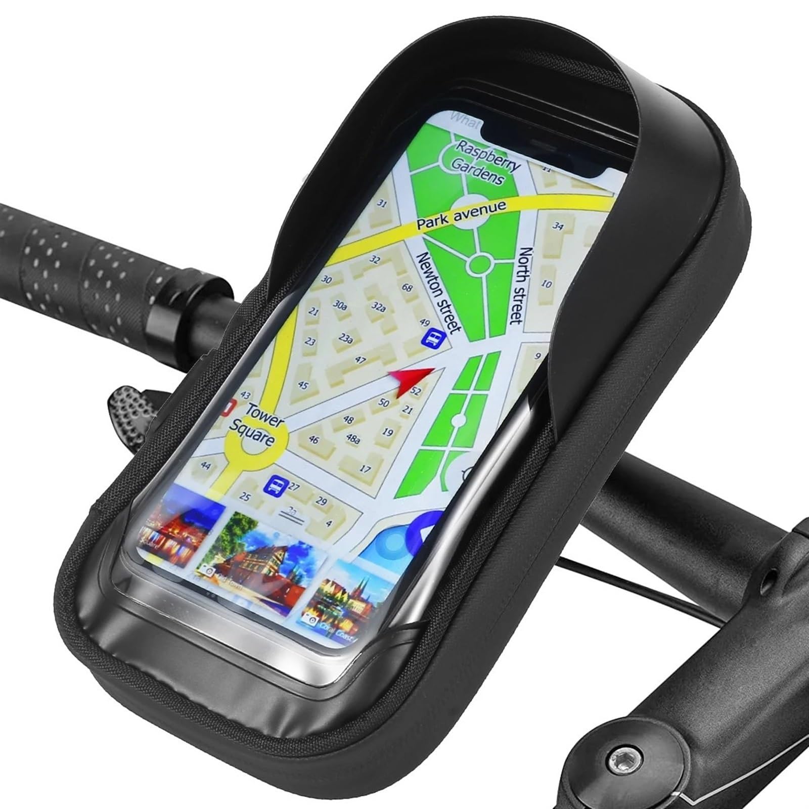 Staffa Navigatore Moto Borsa Manubrio Porta Cellulare Impermeabile Girevole A 360° Telaio Anteriore Bicicletta Navigazione Semplice Smartphone Universale(Nero)