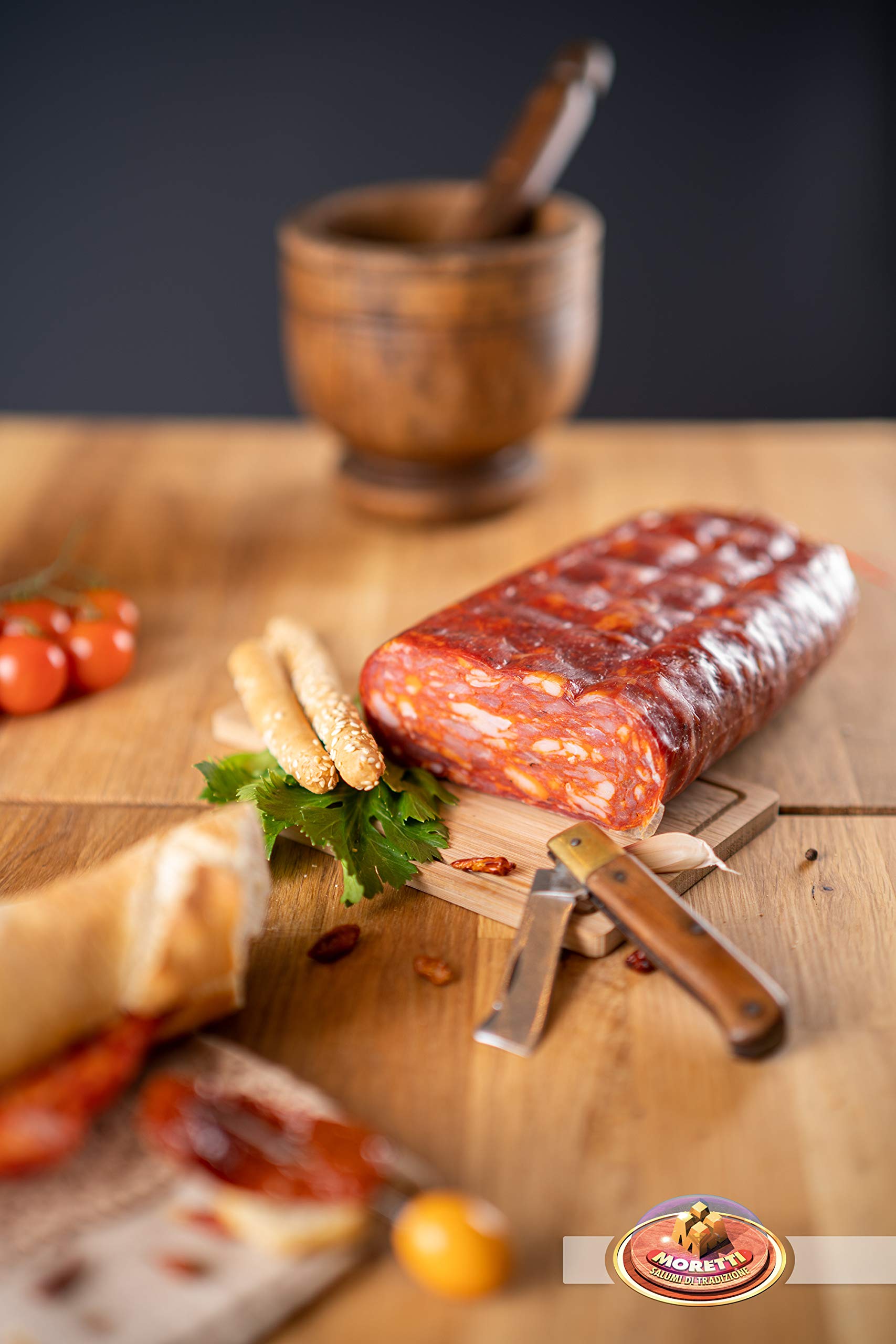 Spianata épicée calabraise épicée Moretti® | 600g / 700g Emballage sous vide | Salami assaisonné typique de Calabre | Séchage artisanal | Fabriqué en Calabre (Épicé)