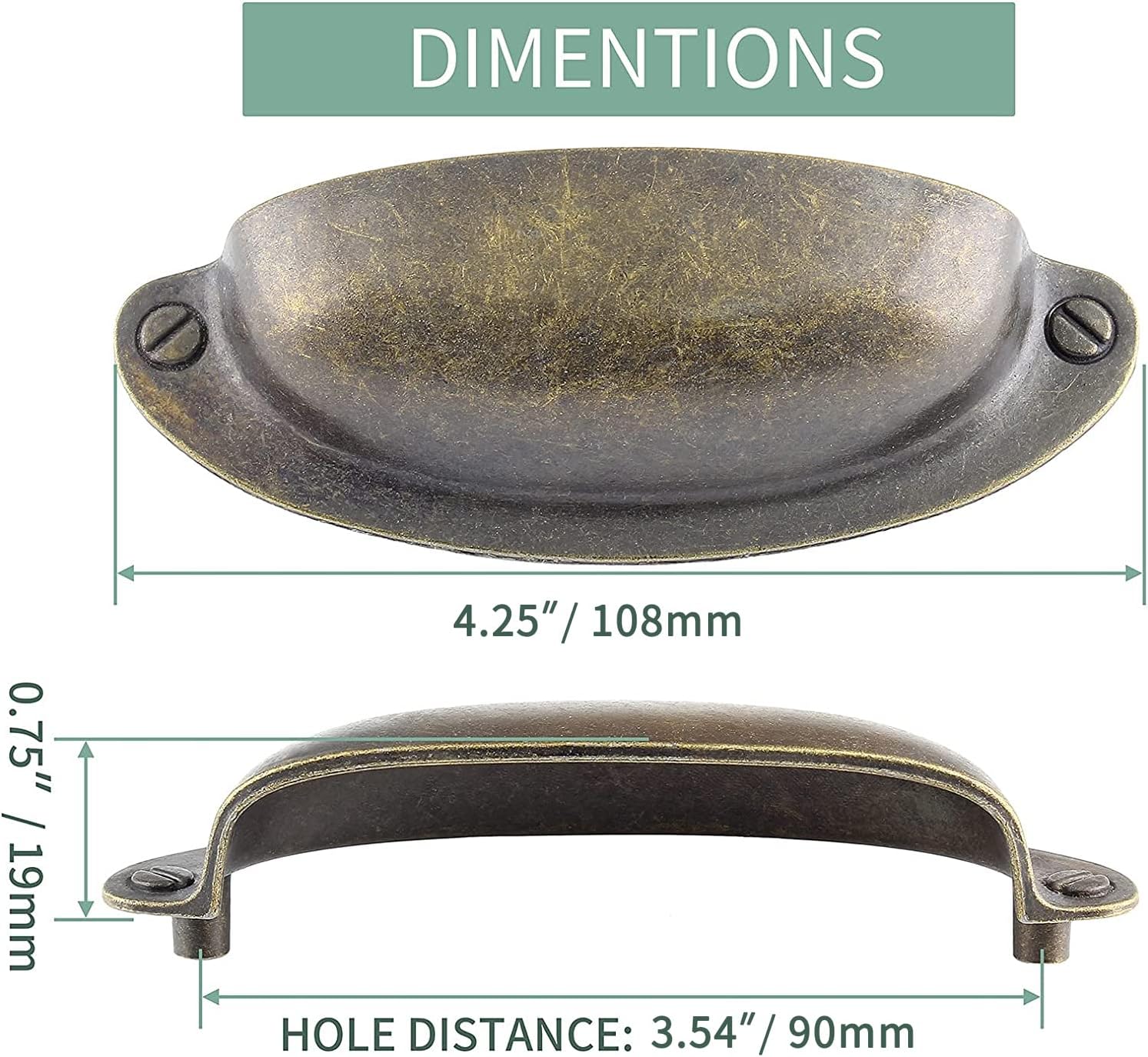 6Pcs 3.5" Cup Drawer Pull Antique Bronze Drawer Knobs Pull Handle Metal Cup Pull, Vintage Shell Pull Handle for Kitchen Cabinets Furniture Wardrobe Medicine