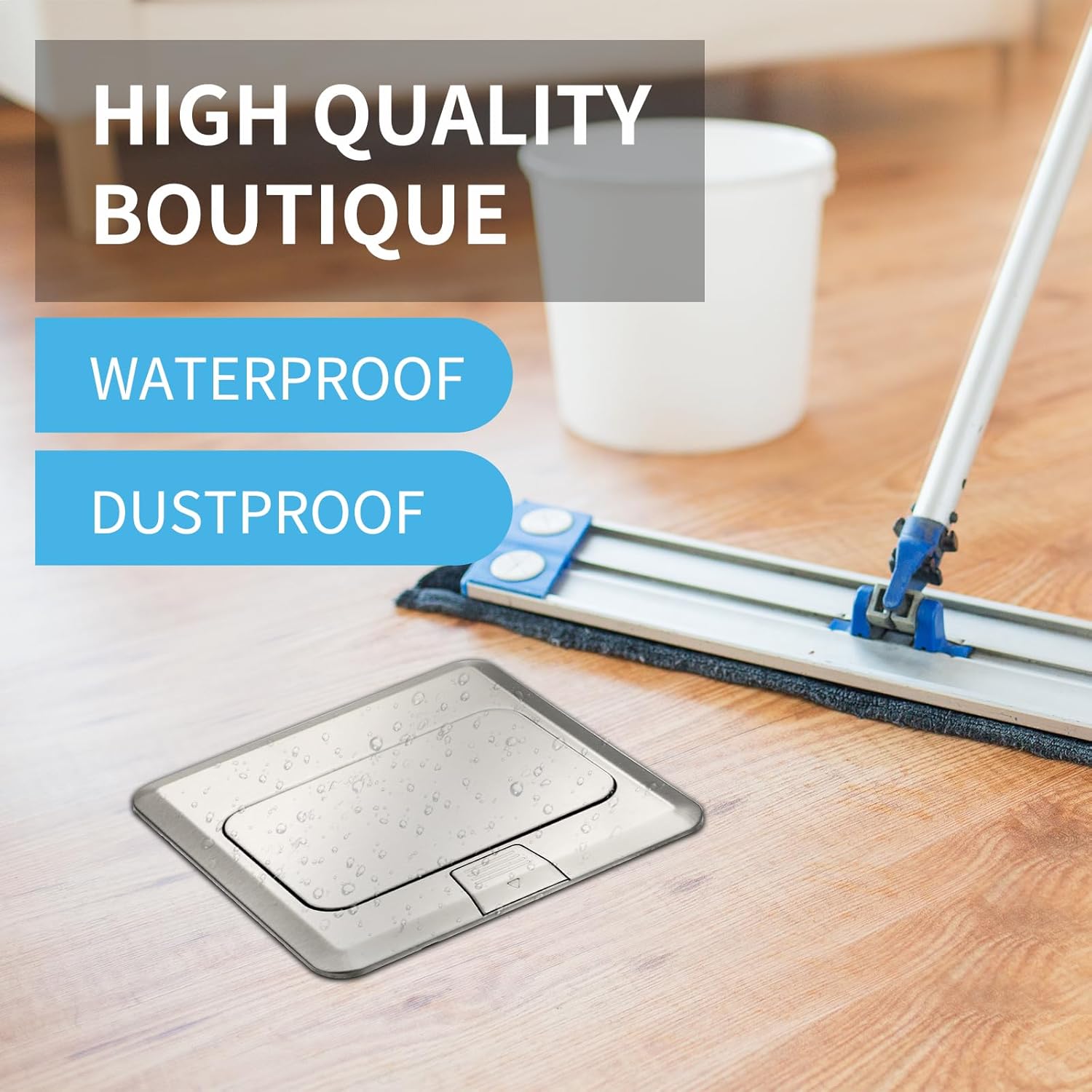 Vagueior Pop-Up Floor Box Kit, Waterproof Electrical Outlet Cover Box, Hidden GFCI Outlet & 20A Tamper-Resistant Receptacle Outlet with Slow Elastic Damping, UL Certified, Metallic(2 Pack)