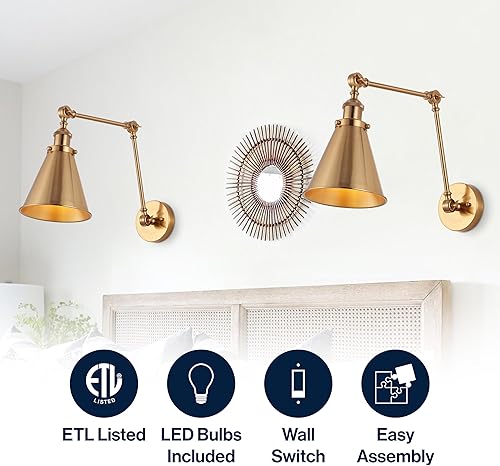 Miniatura 4 de JONATHAN Y JYL7461A-SET2 Rover - Aplique de pared LED industrial de 7 pulgadas con brazo ajustable de metal, rústico, bohemio, 2700 K, 4 W, bombilla