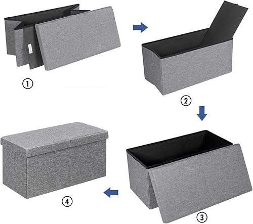 Miniatura 15 de GORELAX Otomana plegable de almacenamiento con tapa abatible, banco de pie de cama, banco de zapatos de tela con asiento acolchado, taburete