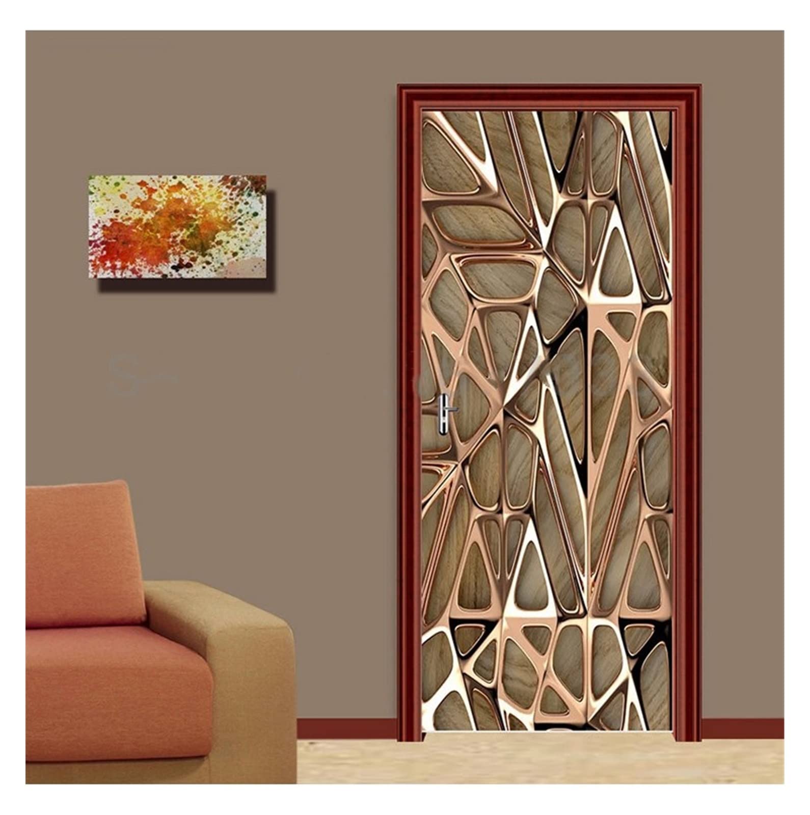 Autocollant de porte 3D or rose au design géométrique raffiné 95cm