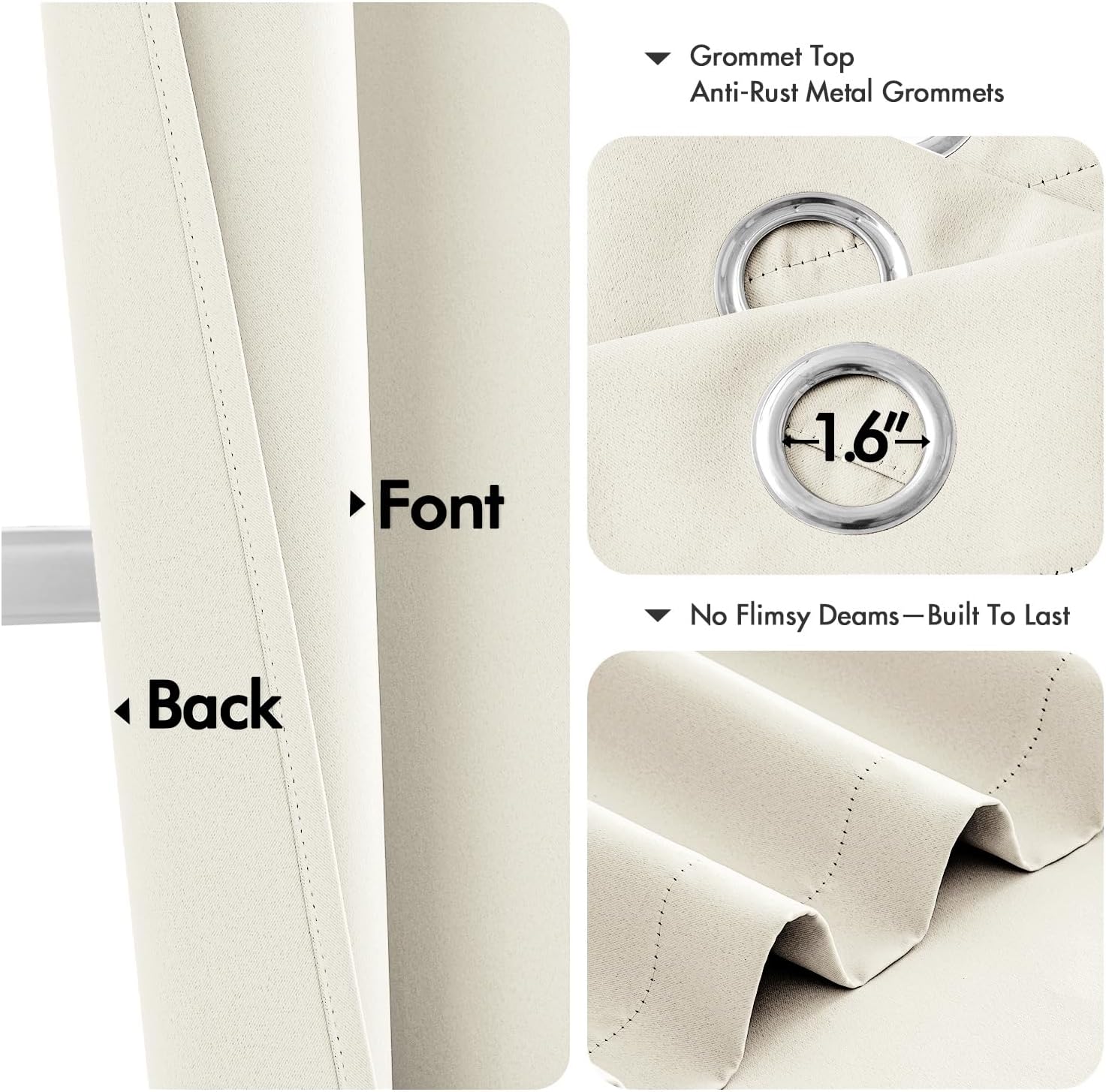 MIULEE Blackout Curtains for Bedroom Living Room 2 Panels, Thermal Insulated Room Darkening Drapes Grommet Noise Reducing Light Blocking Window Treatments 45 Inches Long 40x45 Inch Cream thumbnail