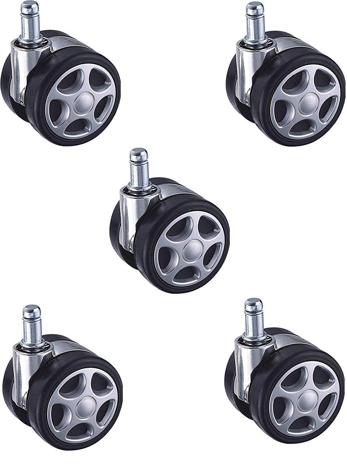 ACTIVA Twin Caster (Alloy 100% Nylon) Wheel for Revolving Chair (Adjustable in All Chair Base) Set-of 5 Wheel Also Available in (Threaded, pin & Threaded with Key) (Pin Wheel)