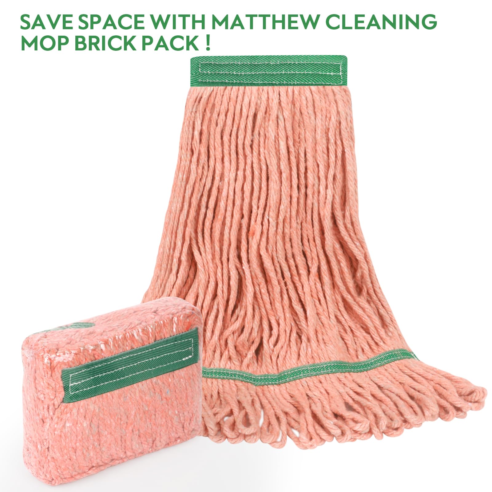 Matthew Cleaning Lot de 6 têtes de balai à franges robustes de rechange pour nettoyage général et sol - En coton bleu industriel humide - Extrémité bouclée - Orange