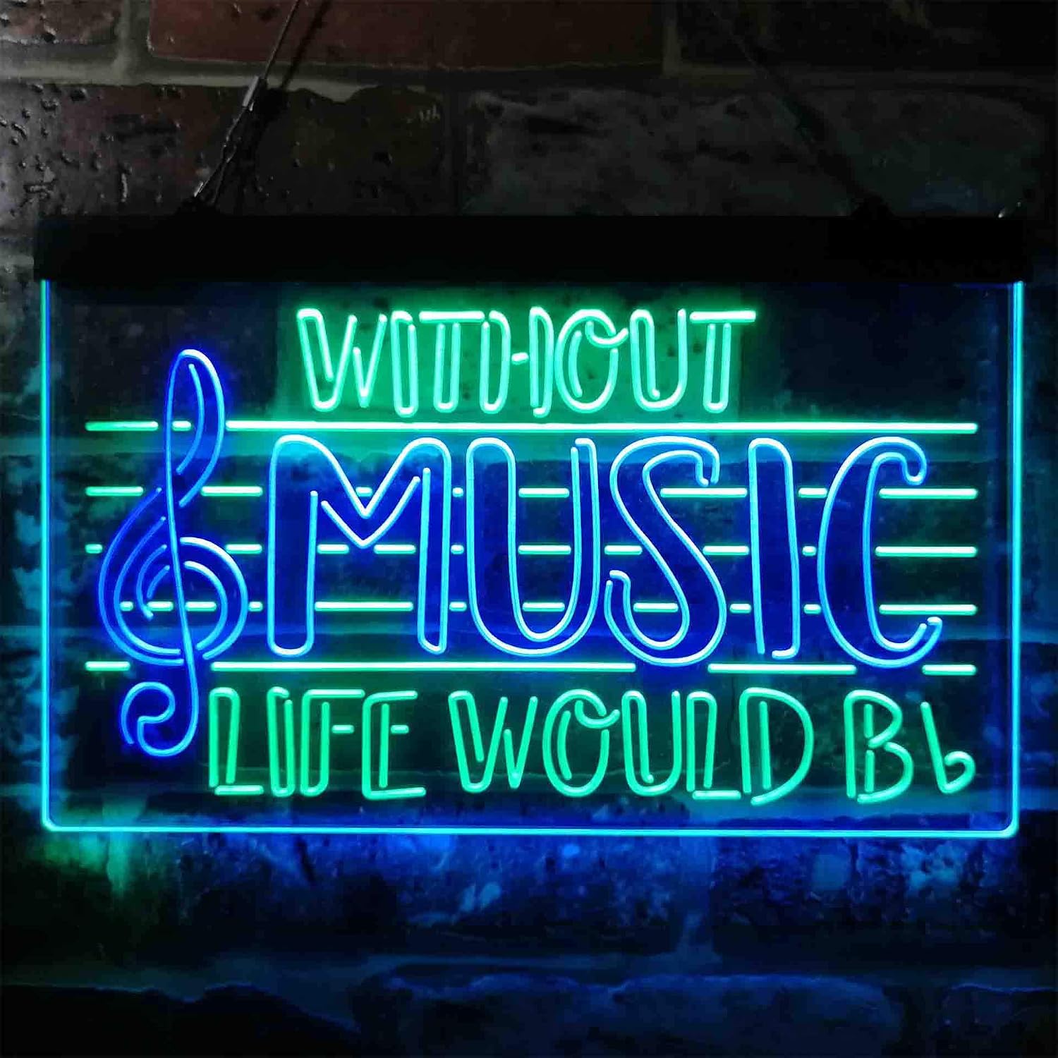 ADVPRO Without Music Life Would Be Flat b-Flat Note Dual Color LED Neon Sign Green & Blue 16 x 12 Inches st6s43-i3875-gb