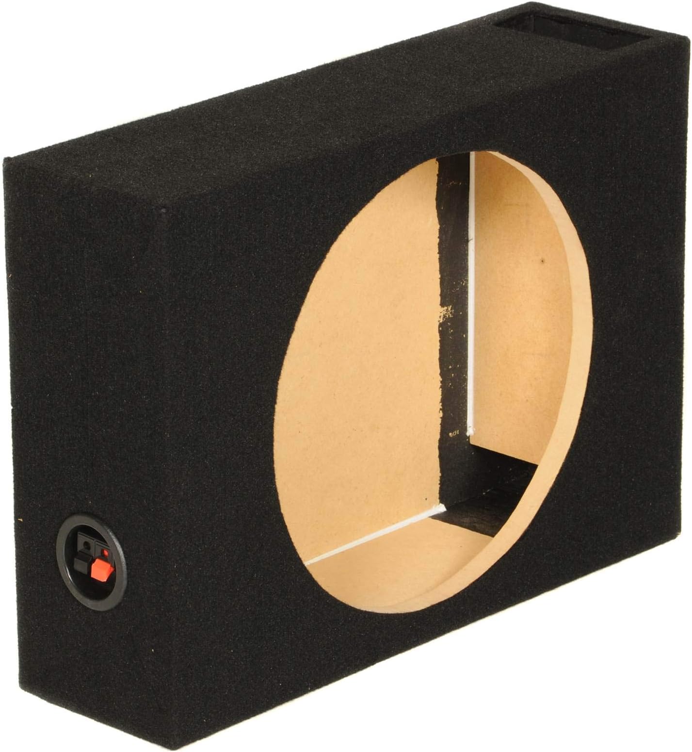 QPower Single 12-Inch Vented Shallow Subwoofer Box – Audio Box Enclosure with Black Carpet Exterior – Solid 5/8-Inch MDF Construction