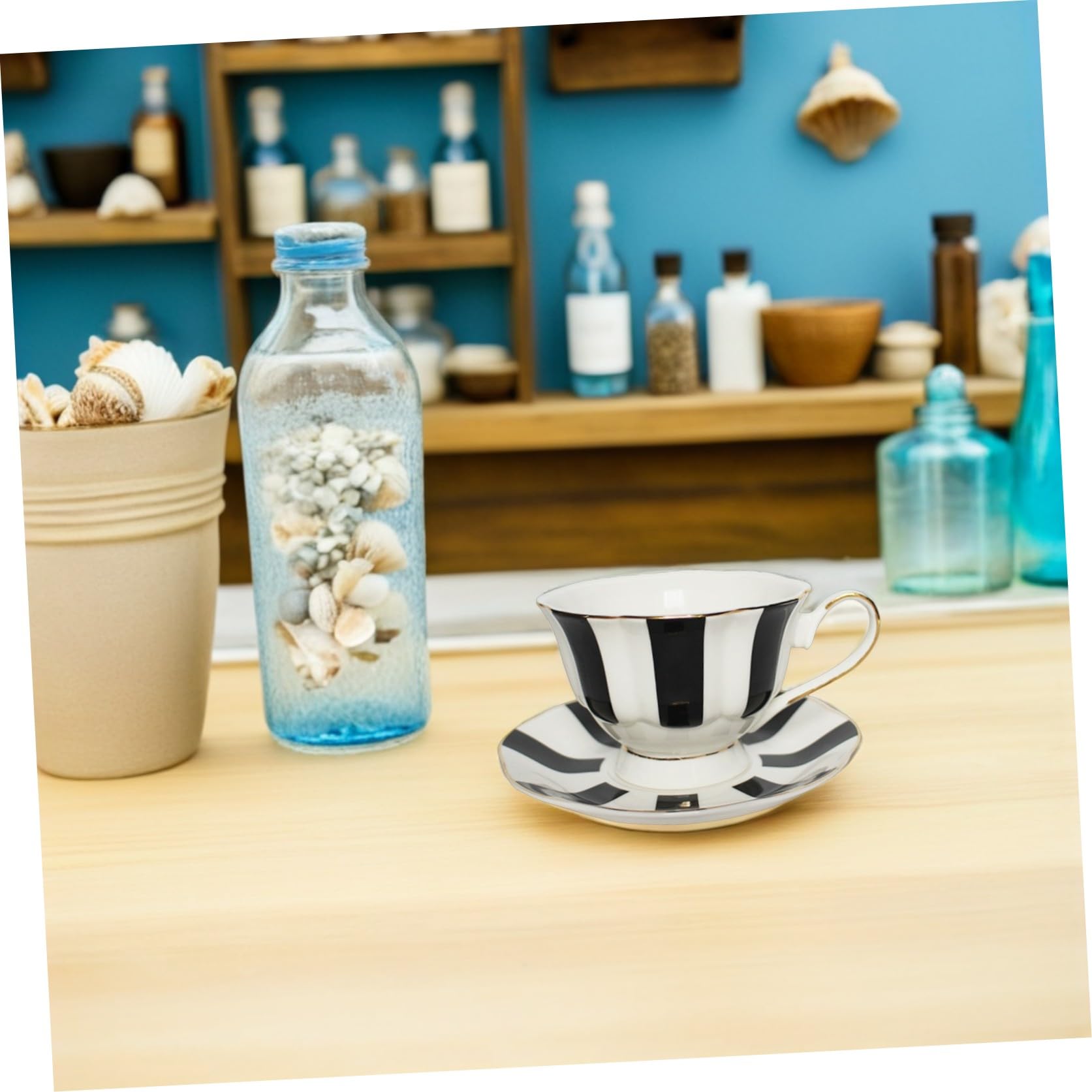 INOOMP Set Tazza da Tè in Porcellana Piattino a Pois Design Vintage, Tazza da Caffè e Piattino per Tè, per Servizio Pomeridiano e Colazione