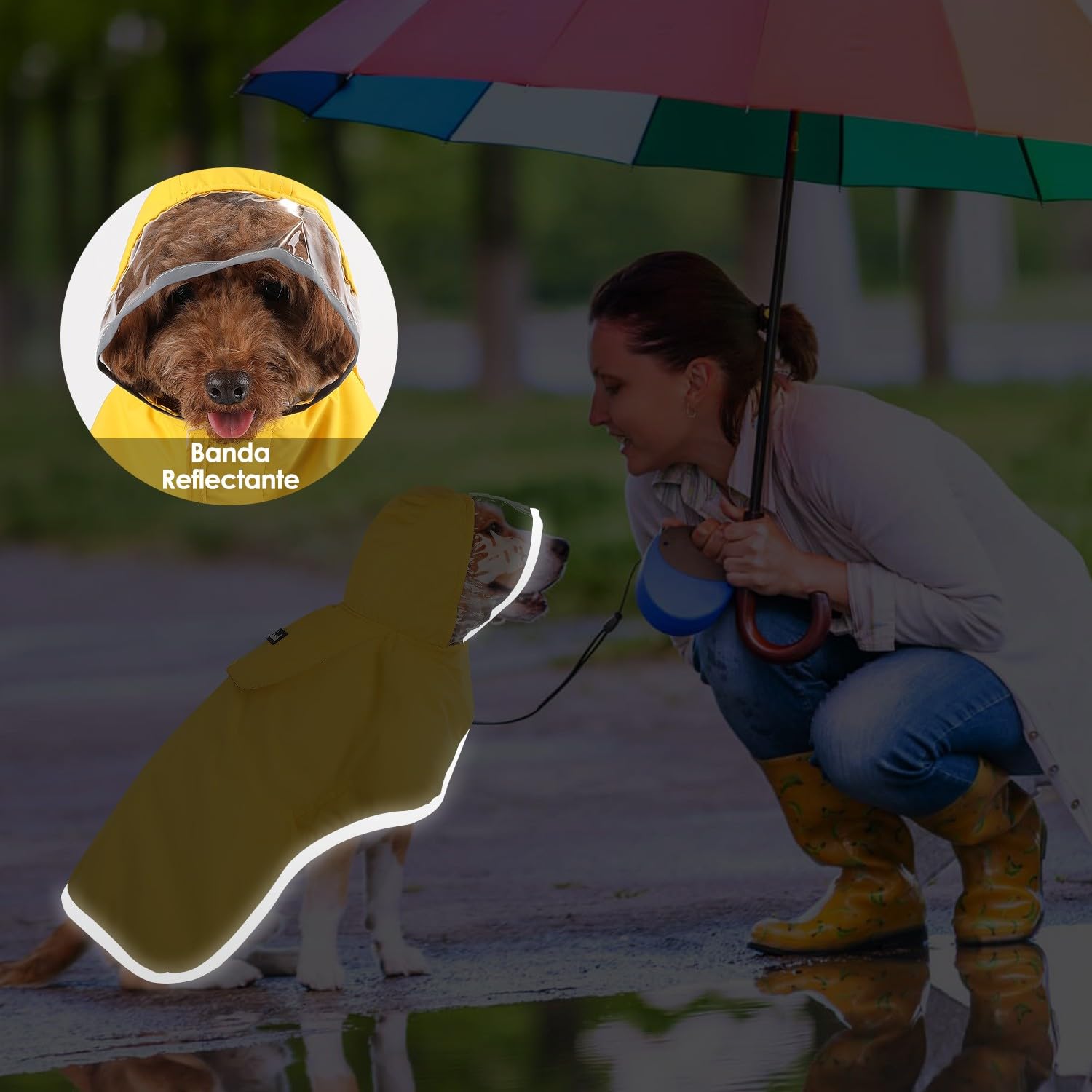 SlowTon Chubasquero Impermeable para Perros, Chubasquero Transparente de Doble Capa con Capucha para Perros pequeños, medianos y Grandes, Poncho para con Banda Reflectante