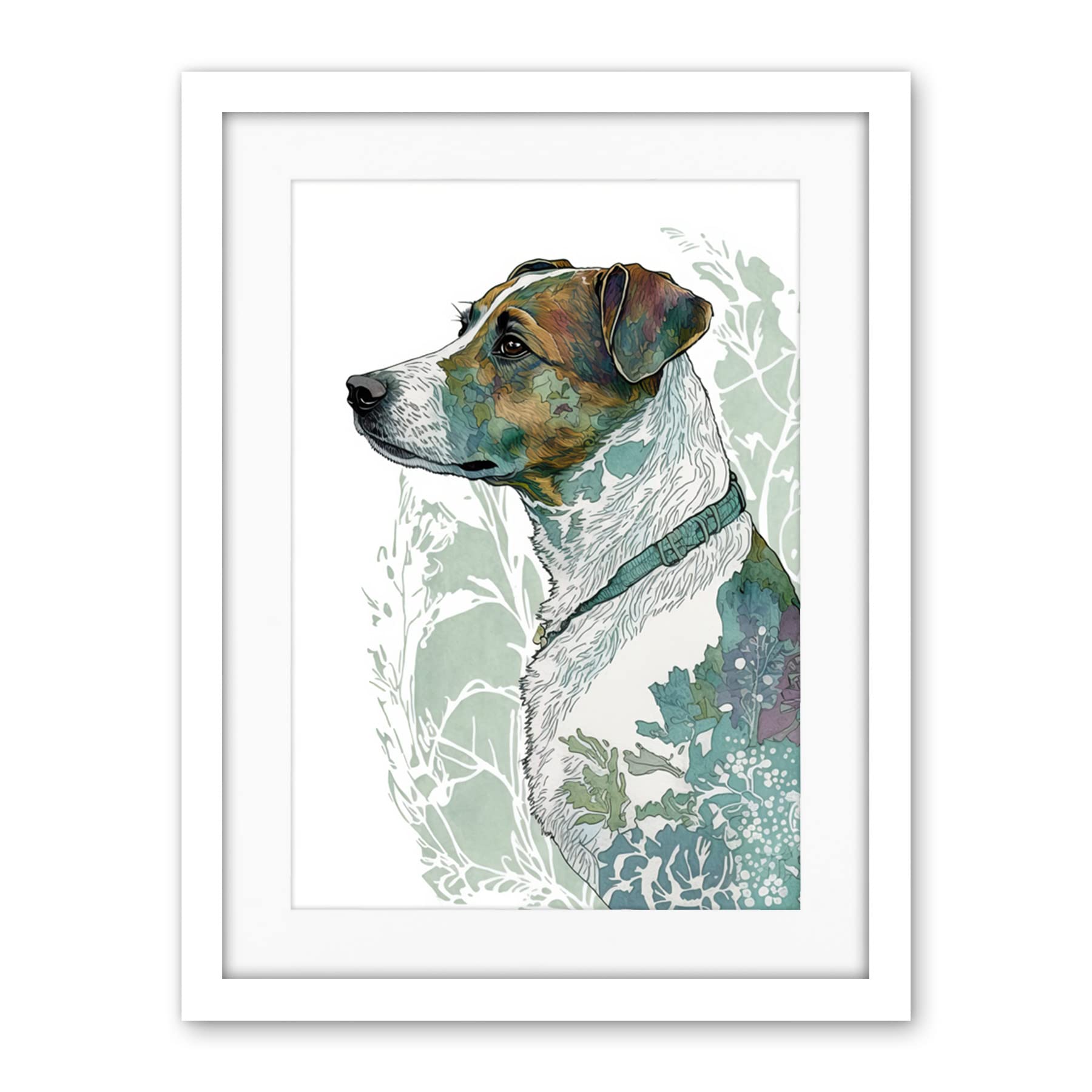 Artery8 Jack Russel Dog Modern Watercolour Portrait Illustration Artwork Framed Wall Art Print 18X24 Inch