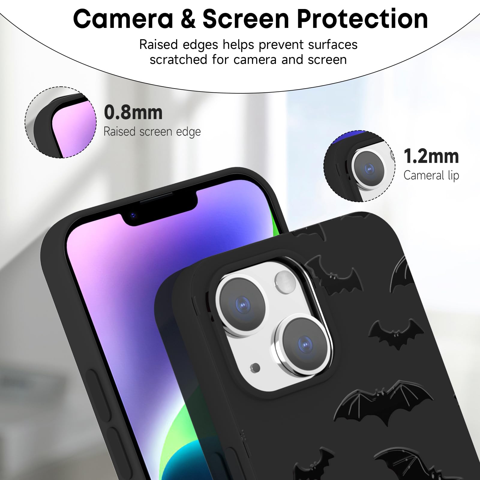 BEIMEITU Black Matte Case for iPhone 14 Plus,Cute Halloween Pattern Case Cover Soft Thin Protective Slim Bumper Cover Boys Girls Phone Case for iPhone 14 Plus-Black Bats - Image 3