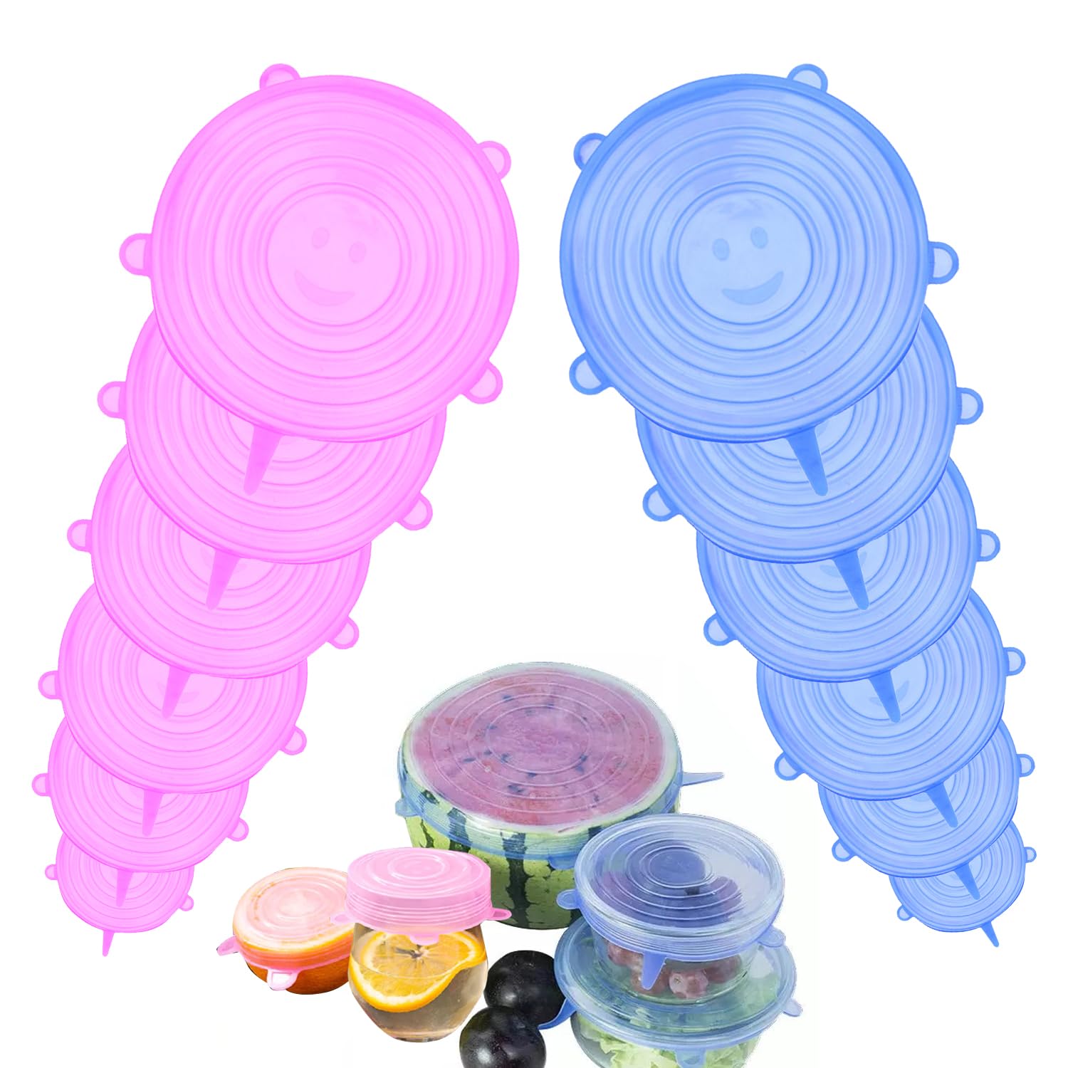 Coperchi in Silicone Estensibili - 12 Confezioni Riutilizzabili per la Conservazione degli Alimenti - per Ciotole