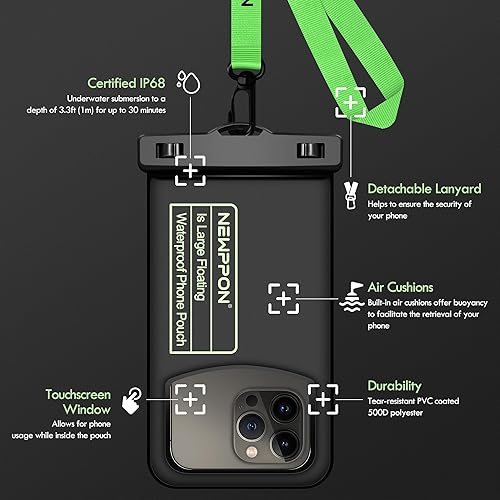 Miniatura 4 de newppon Bolsa flotante impermeable para teléfono paquete de 4 protectores grandes flotantes transparentes con cordón - Bolsa seca flotante universal