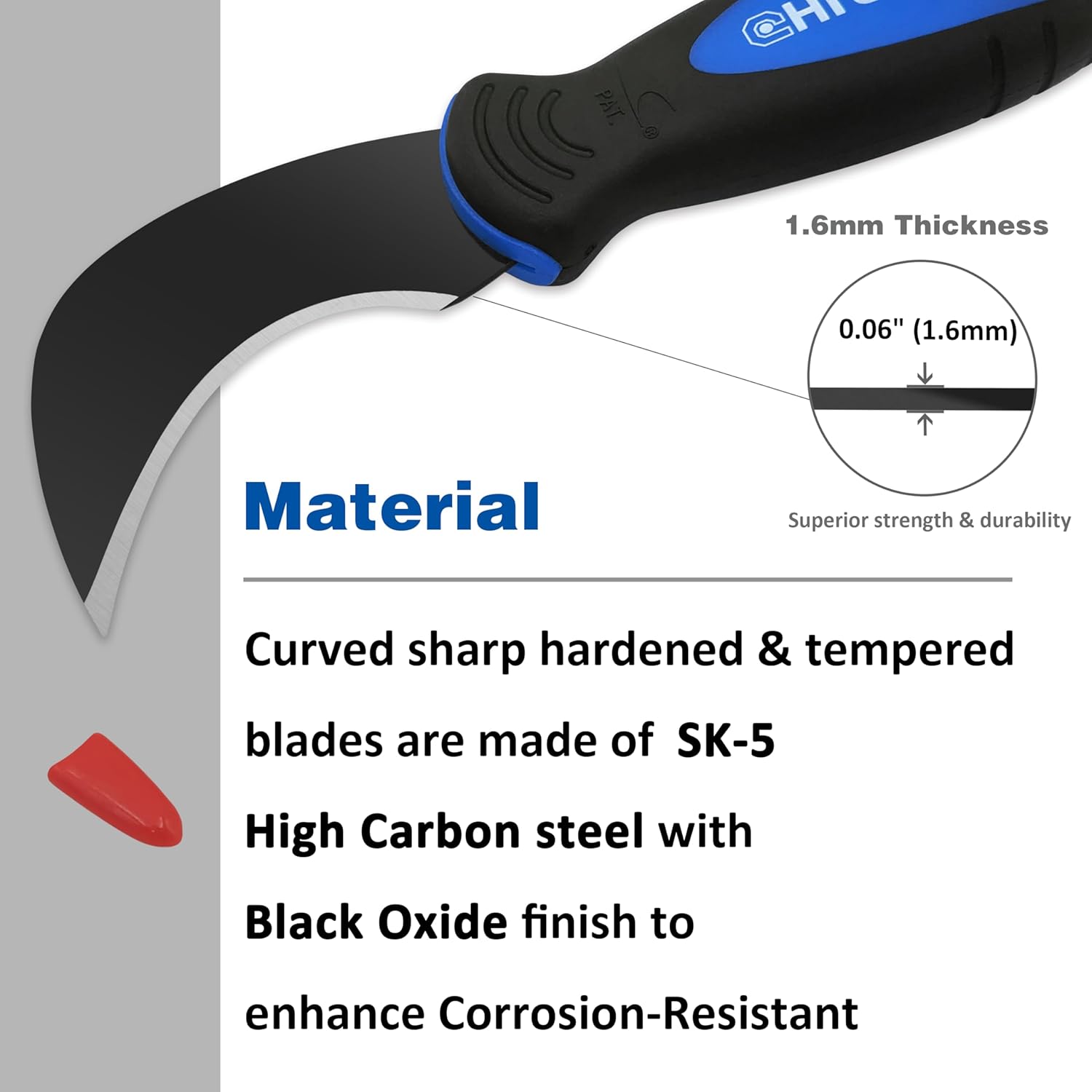 CHILI Tools 2PC. Linoleum Knife with SK-5 Hardened Carbon Steel Blade and Safe Material Rubber Handle for Flooring, Vinyl Flooring, Linoleum, Cutting Wallpaper, Made In Taiwan
