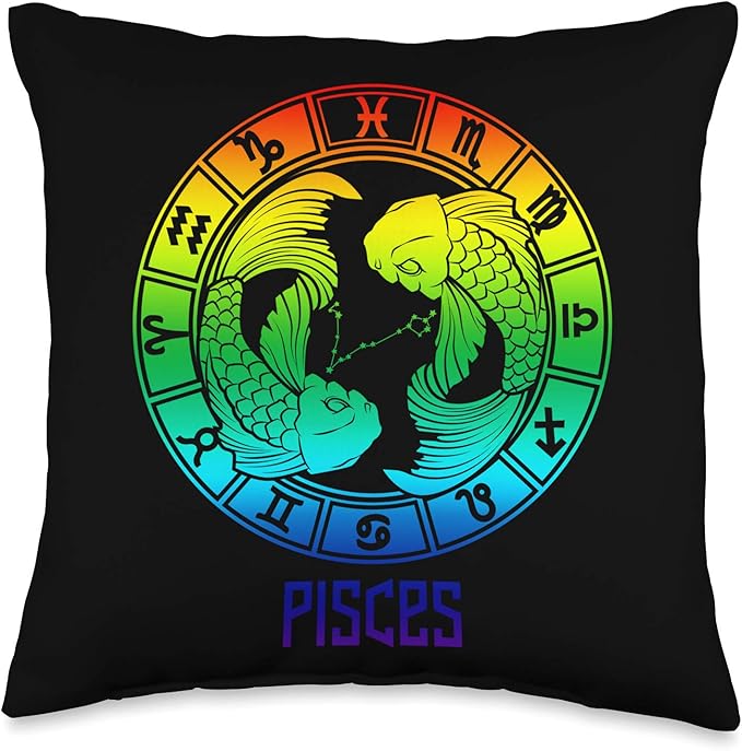 Pisces Zodiac Sign Symbol Stars February March Birthday Gift Throw Pillow