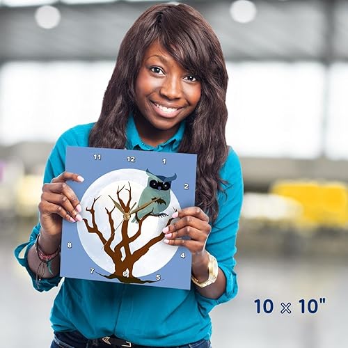 Miniatura 6 de 3dRose dpp_47207_1 Reloj de pared con diseño de búho y luna llena, pájaros, 10 x 10 pulgadas