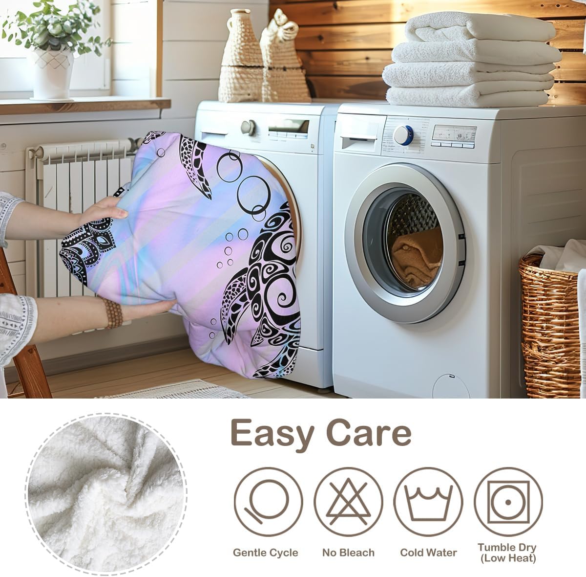 Sleepwish Marble Pastel Sea Turtle Sherpa Blanket for Kids Girls Boys Purple Mandala Turtle Fleece Throw Blanket for Bed Sofa, Throw(50"x60")