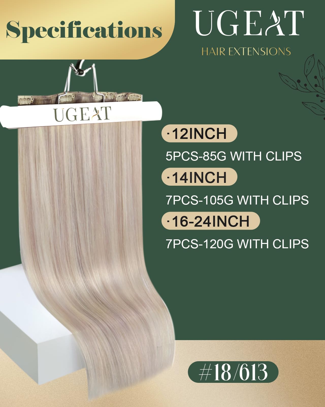 Ugeat Clip in Hair Extensions Real Human Hair Highlight Hair Extensions Clip in Ash Blonde Highlights Bleach Blonde Seamless Clip ins Human Hair 7pcs 120g 20 Inch - Image 2