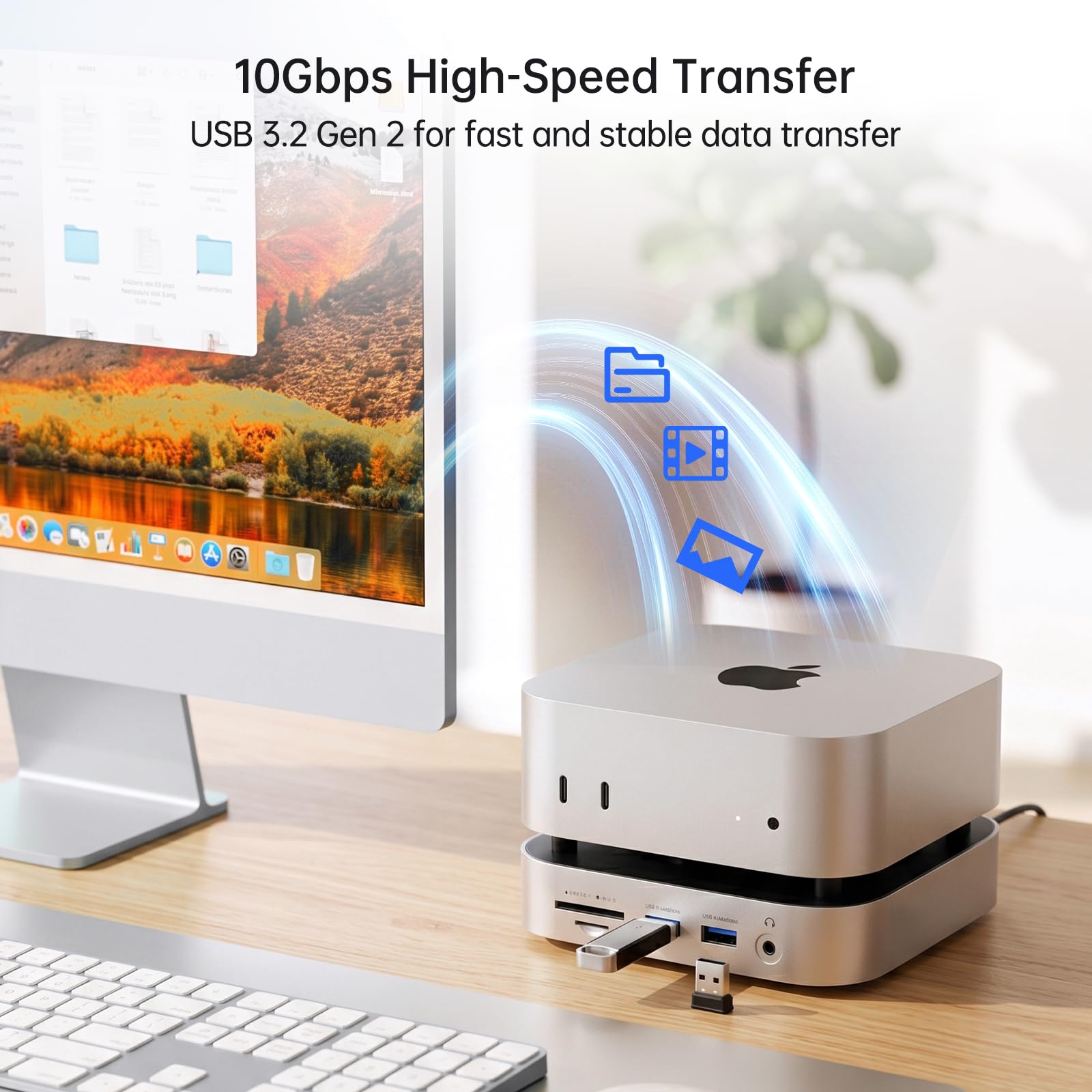 Netac Mac mini M4 Hub e supporto 9 in 1 con alloggiamento NVMe SSD da 10 Gbps (fino a 8 TB), dock con USB 3.2 x 2 e USB 2.0 x 2, porta 4K 240Hz DP 1.4 / audio 3,5 mm / audio 3,5 mm, SD/TF