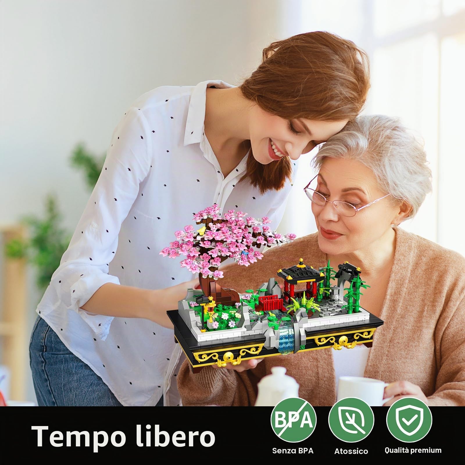 Kit di costruzione per bonsai a fiori di ciliegio - Mini mattoncini da costruzione - Kit di modellazione creativa - Fiori di ciliegio - Collezione botanica per adulti, bambini a partire