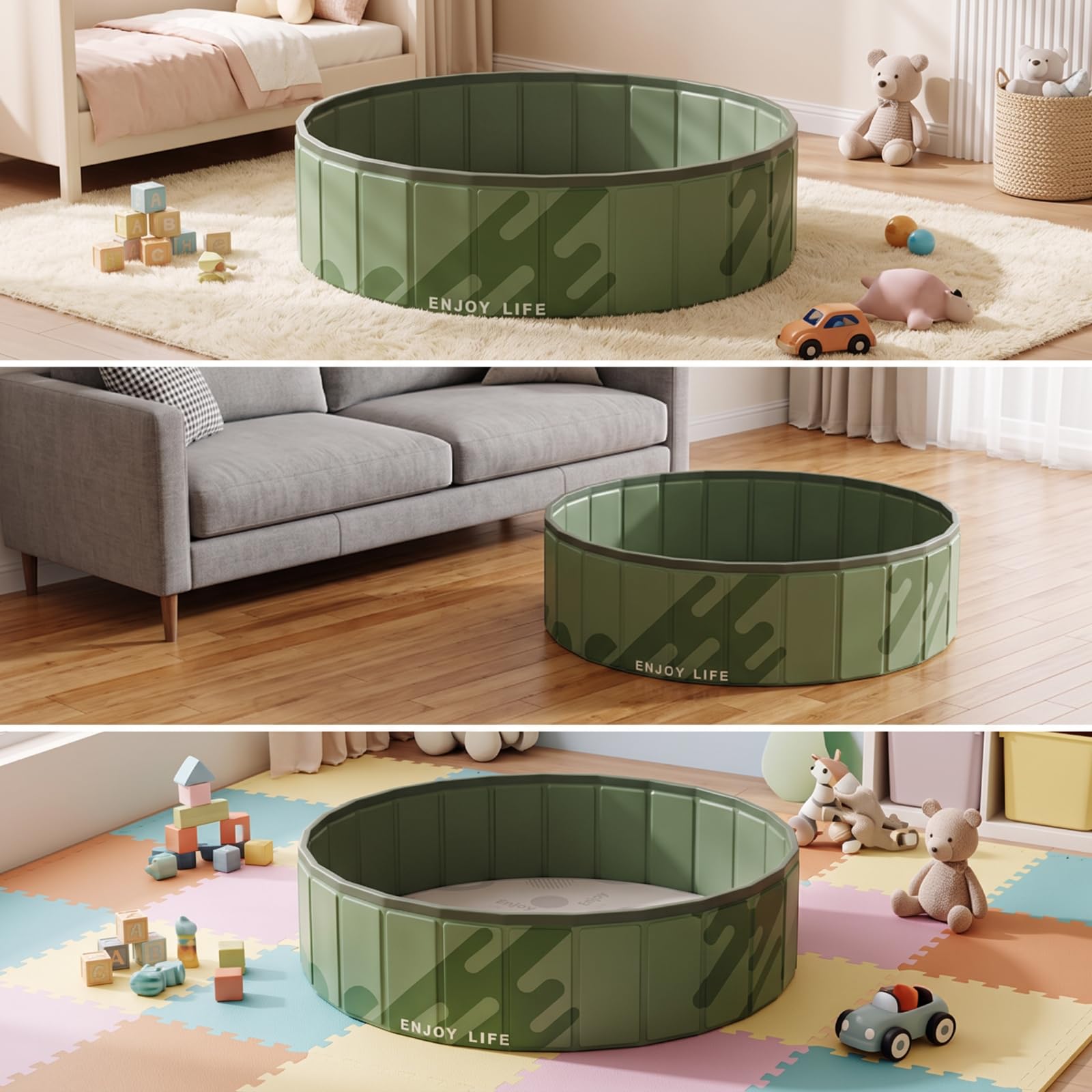Piscine à Balles Gonflable Portable Piscine à Balles Pliable Léger Aire Jeu pour Chambre d'enfant, Vert Forêt, 100 Cm